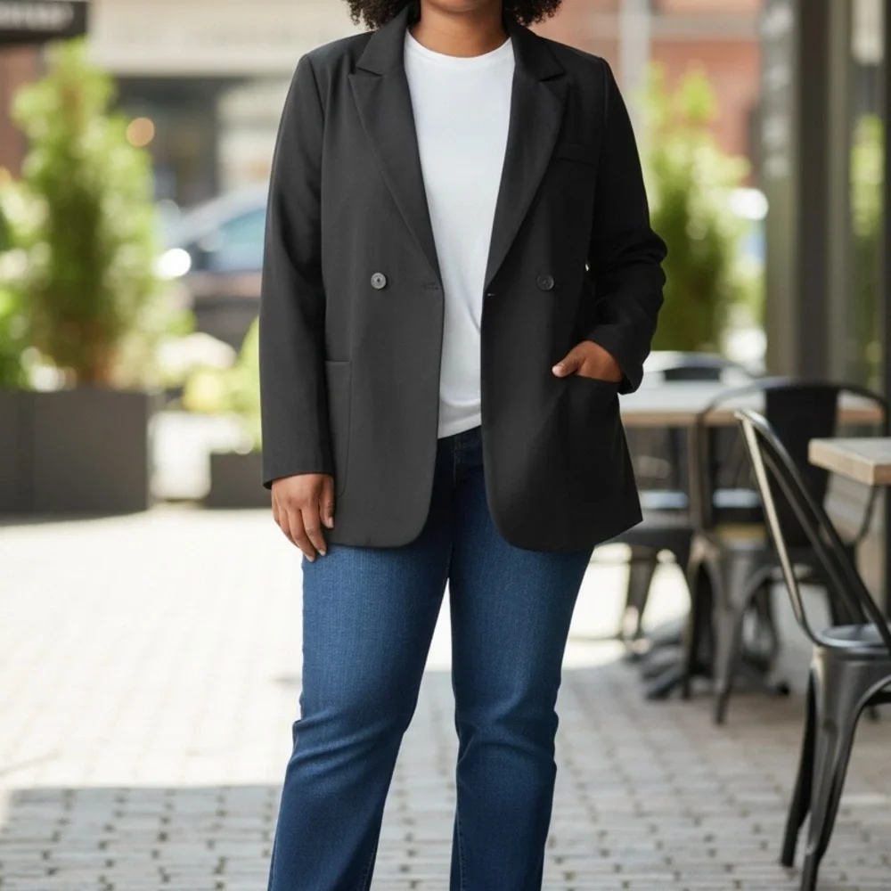 Solid Black Wardrobe Basic 1 button Blazer Jacket lined Women's size Large  NWT